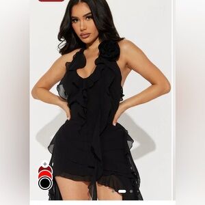 Fashion Nova Elegant Black Ruffled Dress